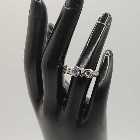 Judith Ripka Sterling Silver Three Stone CZ Ring sz 9 - Picture 8 of 8